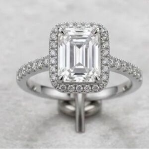 AXNT 2 Carat Emerald-Cut Moissanite & 925 Sterling Silver Halo Engagement Ring